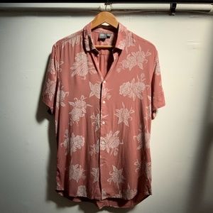 Faded Pink Floral Short Sleeve Button Up
